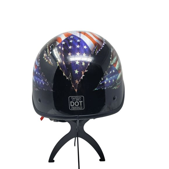 Motorcycle Cartman HY-808-2 Half Helmet Glossy Black Eagle Sz XL 61-62cm DOT - Picture 6 of 11